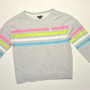 U.S. Vintage Polo Assn. Ladies Grey Sweatshirt with Colorful Stripes Size Small